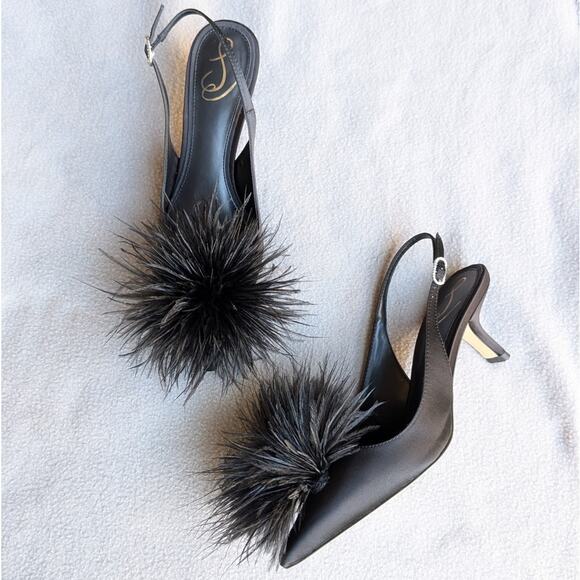Sam Edelman Black Bianka Feather Pointed Toe Slingback Pump, size 7.5 - Picture 1 of 8